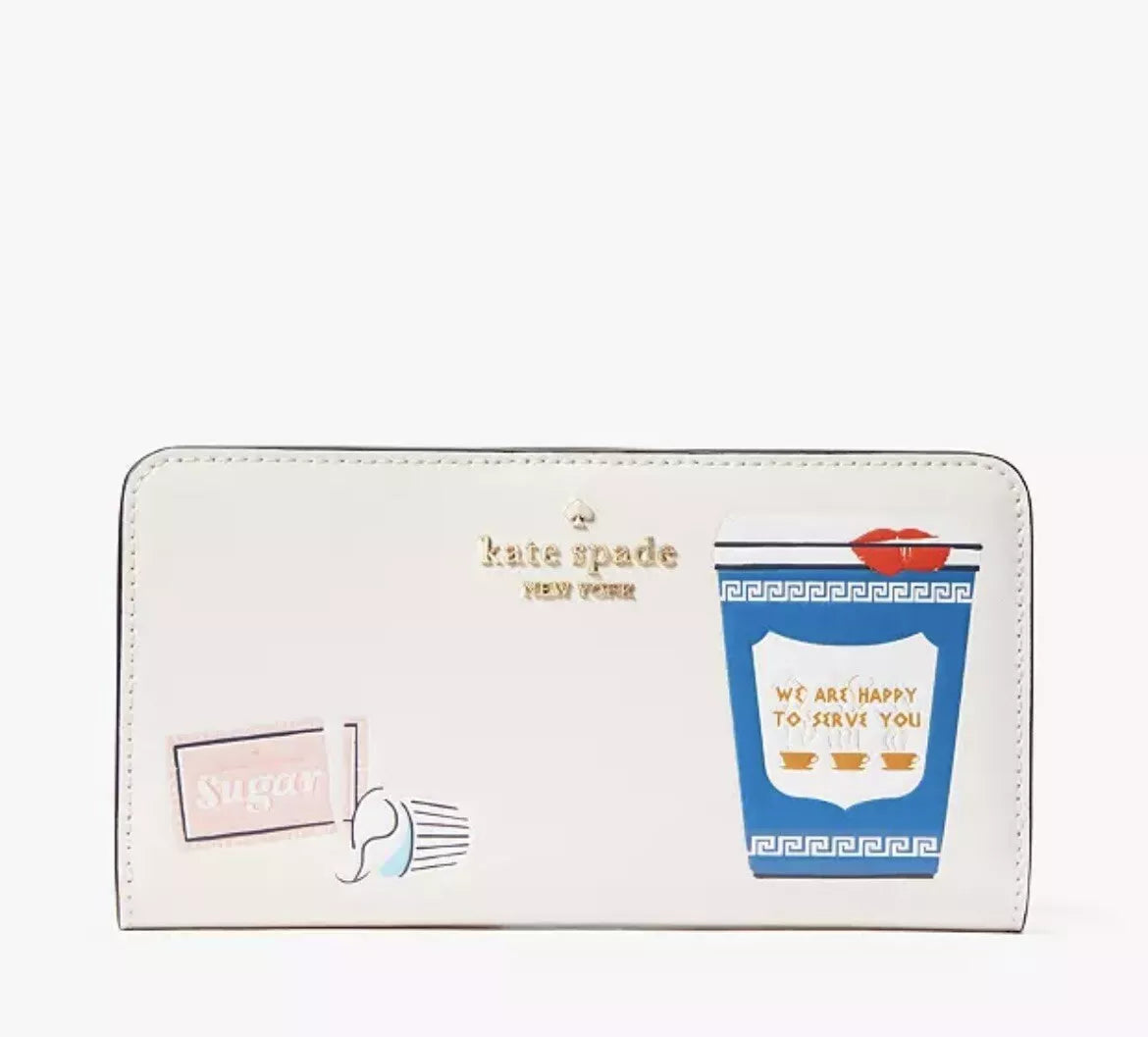 Cartera Kate Spade Large Slim Bifold Coffe Break Cream