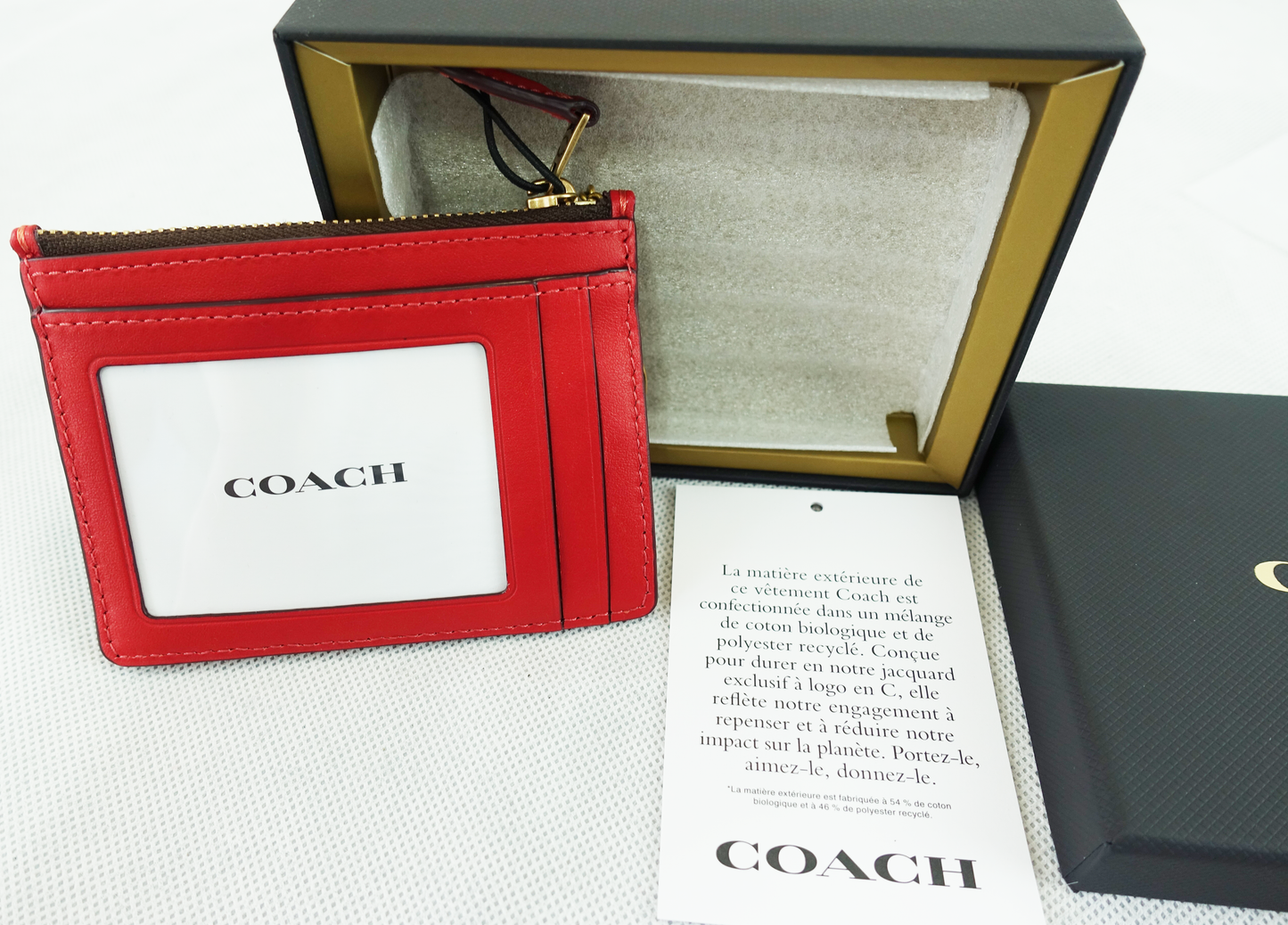 Monedero Tarjetero Coach Mini Skinny ID Card Case with box - MARRÓN/ROJO