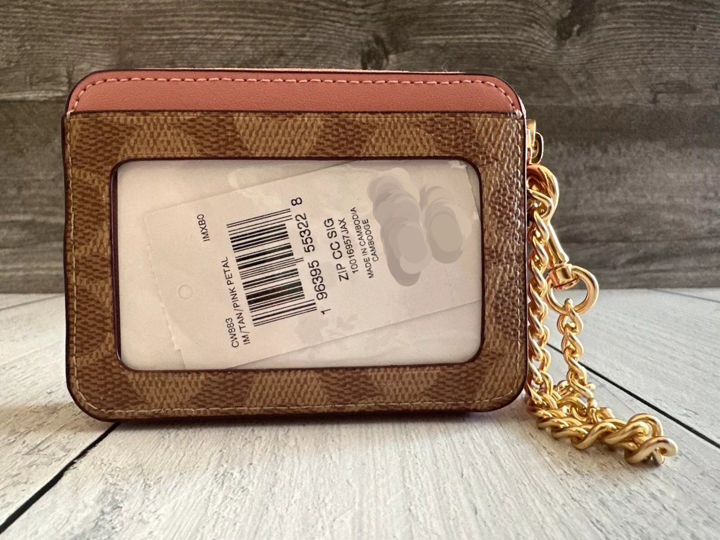Monedero Coach Zip Card Case Rosa Marrón