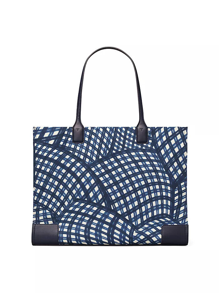 Tory Burch Ella Tote Bag Navy Warped Gingham
