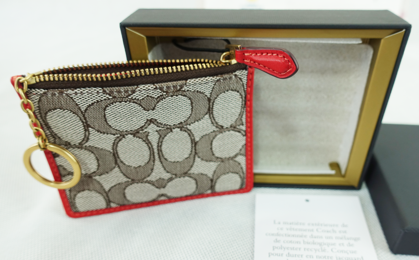 Monedero Tarjetero Coach Mini Skinny ID Card Case with box - MARRÓN/ROJO