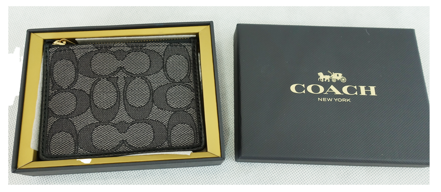 Monedero Tarjetero Coach Mini Skinny ID Card Case with box - Negro/Gris