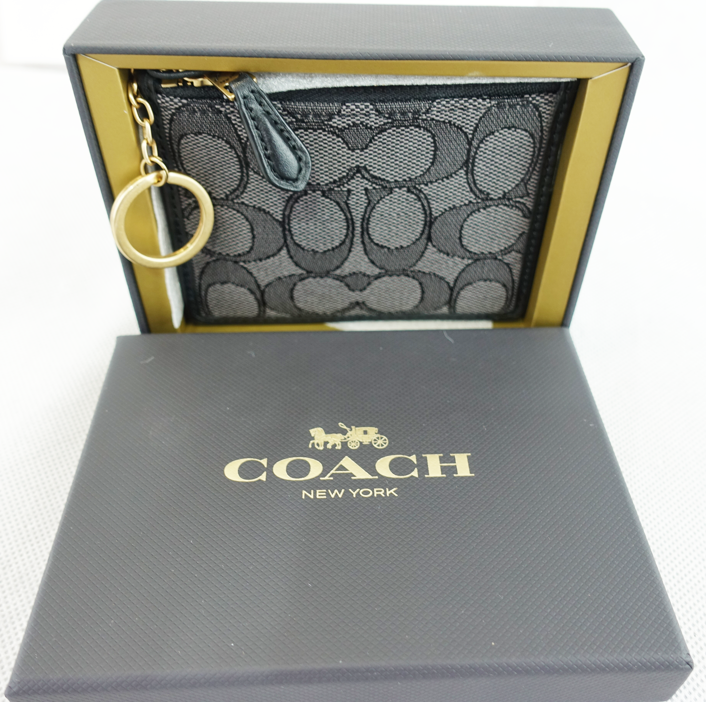 Monedero Tarjetero Coach Mini Skinny ID Card Case with box - Negro/Gris