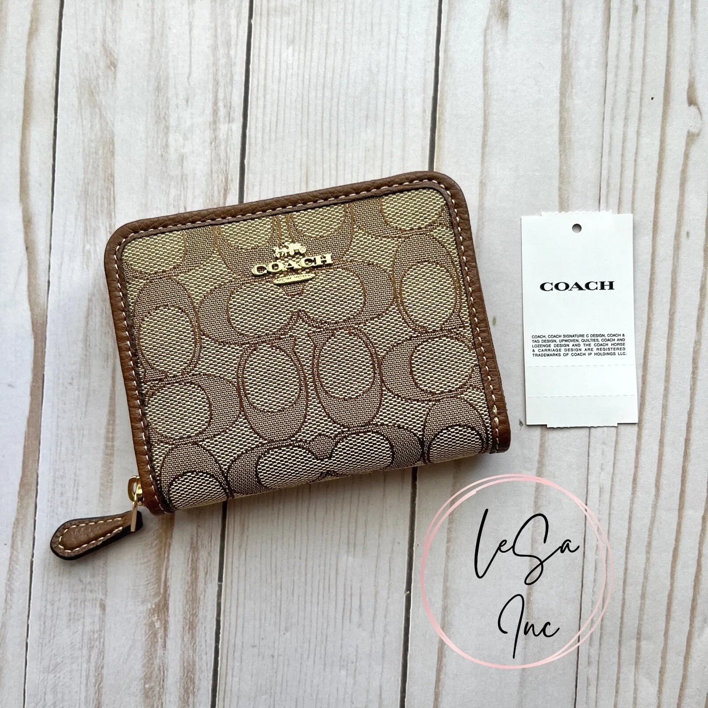 Cartera Coach Small Zip Around Wallet In Signature Jacquard - Marrón