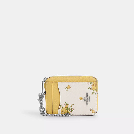 Monedero Coach Zip Card Case Amarillo Flores
