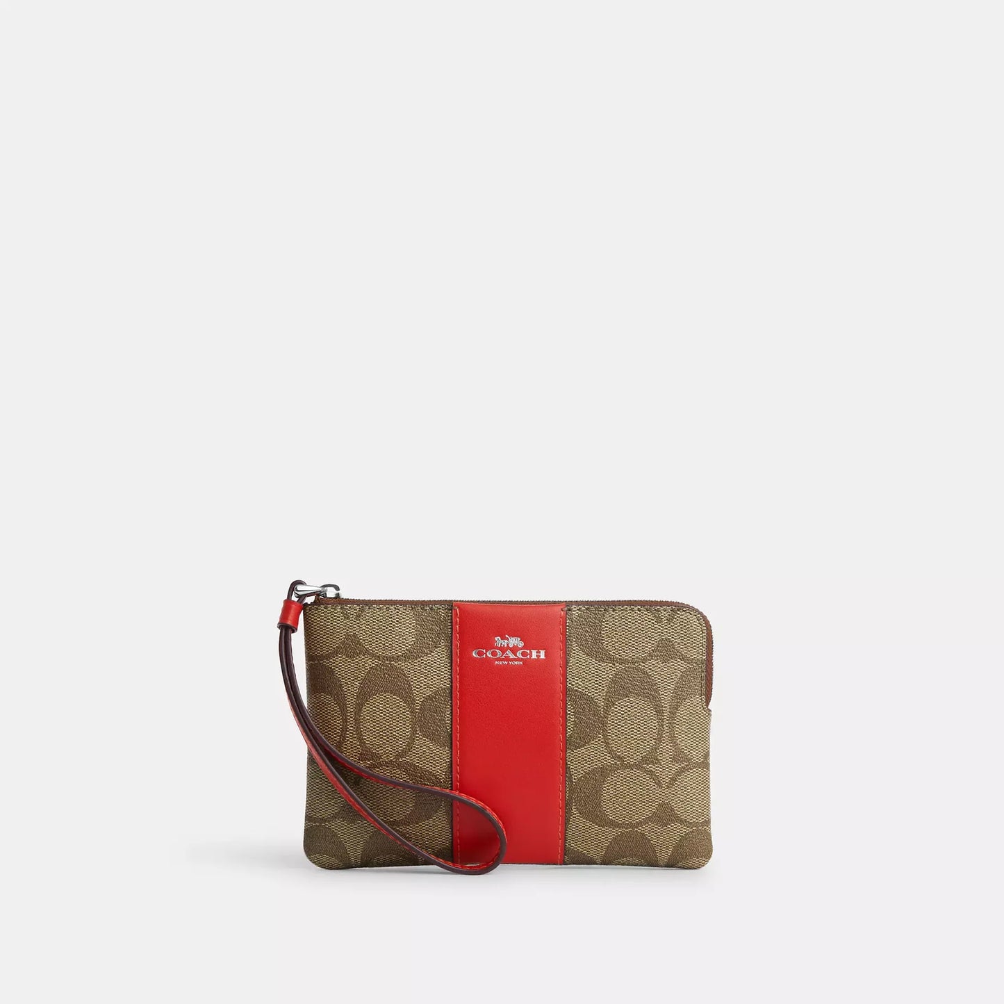 Monedero Coach Corner Zip Estampado Cafe Claro Rojo