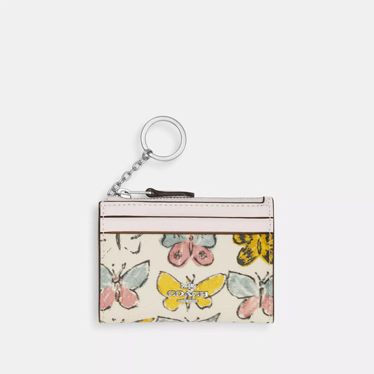 Tarjetero Coach mini skinny id case with butterfly print - silver/chalk multi