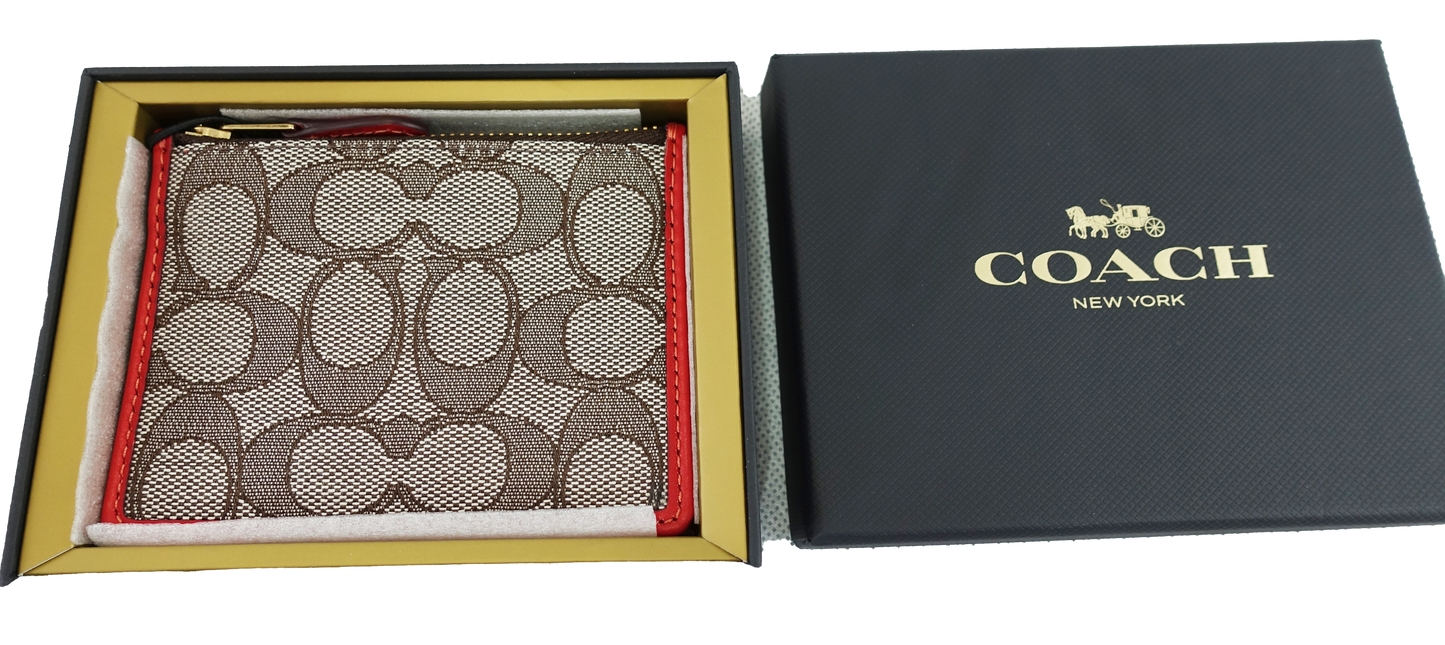 Monedero Tarjetero Coach Mini Skinny ID Card Case with box - MARRÓN/ROJO