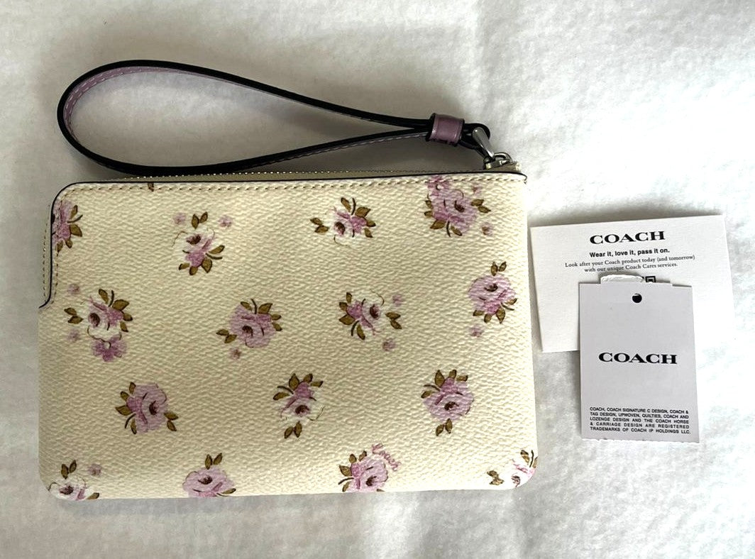 Monedero Coach Corner Zip Flower Printed Beige Morado