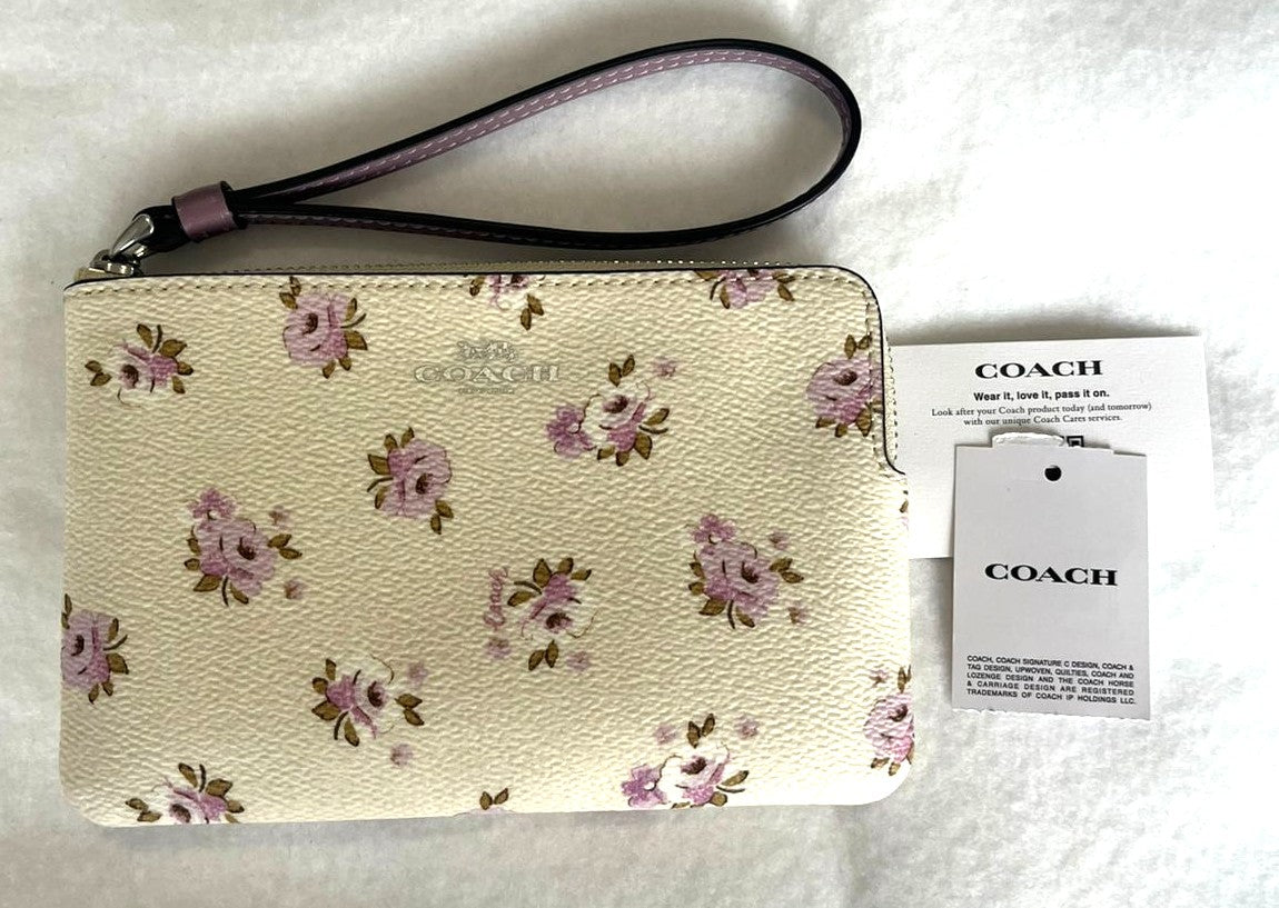Monedero Coach Corner Zip Flower Printed Beige Morado
