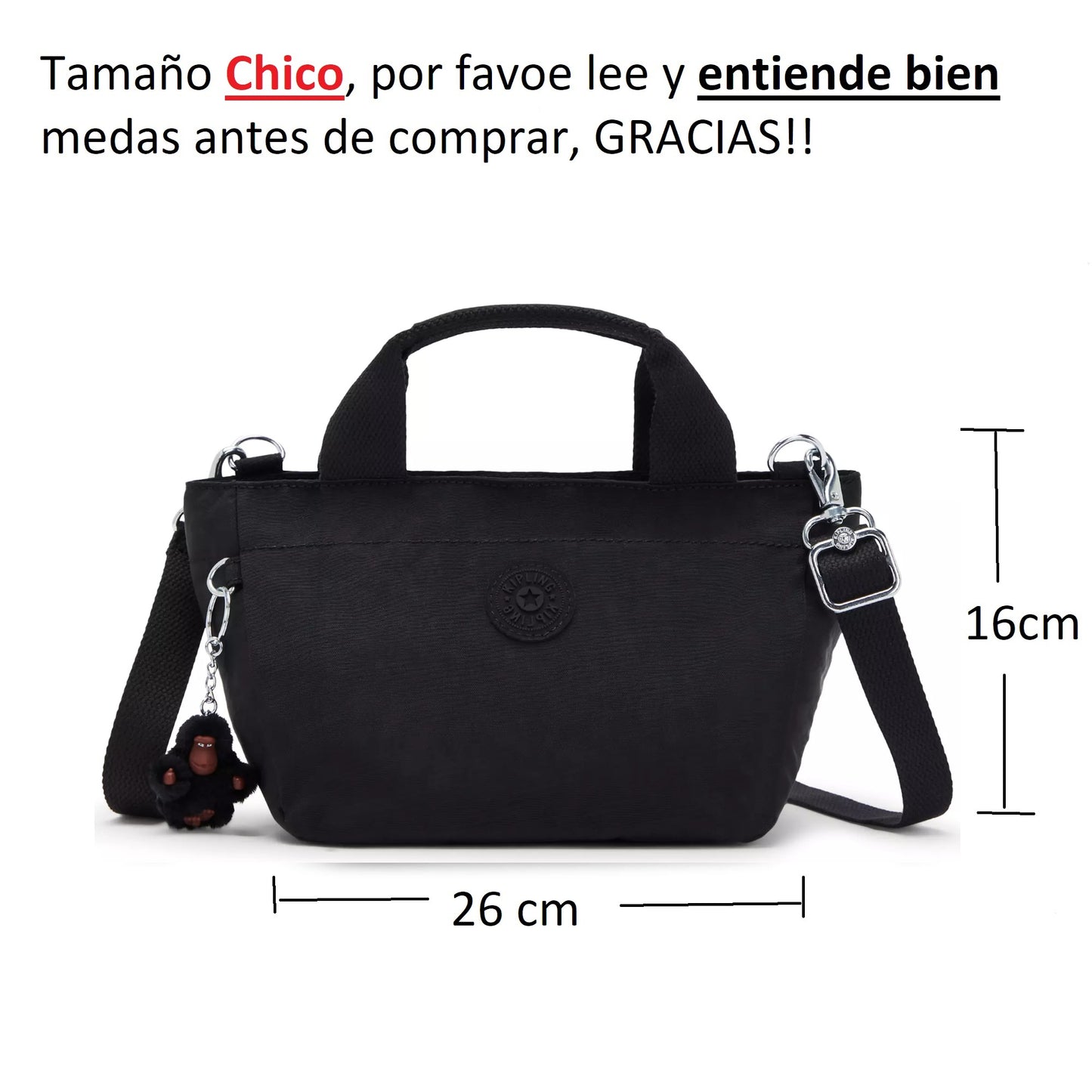 Bolsa Kipling Sugar S II Mini Crossbody Negra Chango Peludo