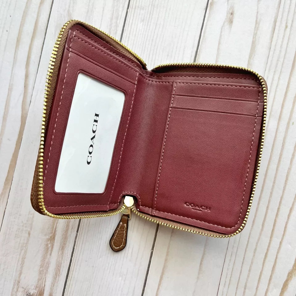 Cartera Coach Small Zip Around Wallet In Signature Jacquard - Marrón