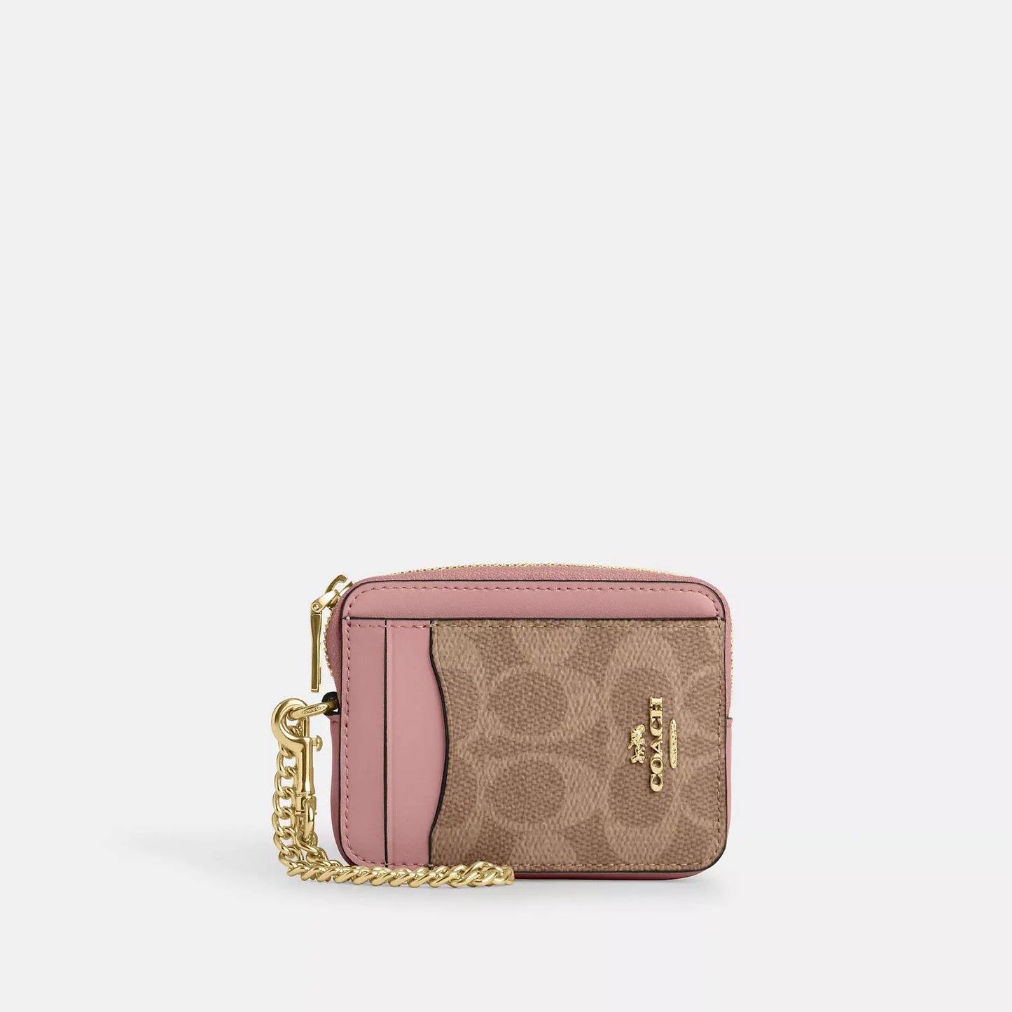 Monedero Coach Zip Card Case Rosa Marrón