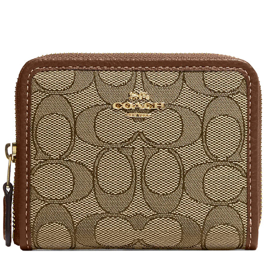 Cartera Coach Small Zip Around Wallet In Signature Jacquard - Marrón
