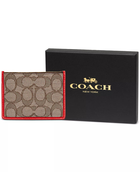 Monedero Tarjetero Coach Mini Skinny ID Card Case with box - MARRÓN/ROJO
