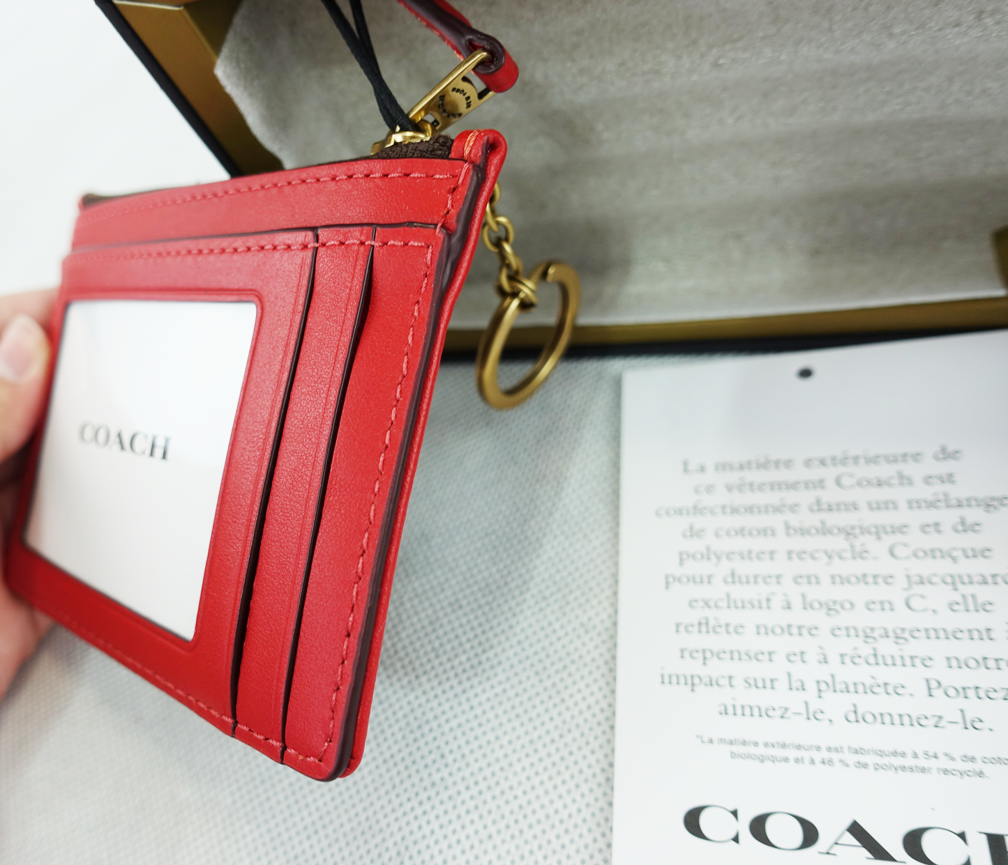 Monedero Tarjetero Coach Mini Skinny ID Card Case with box - MARRÓN/ROJO