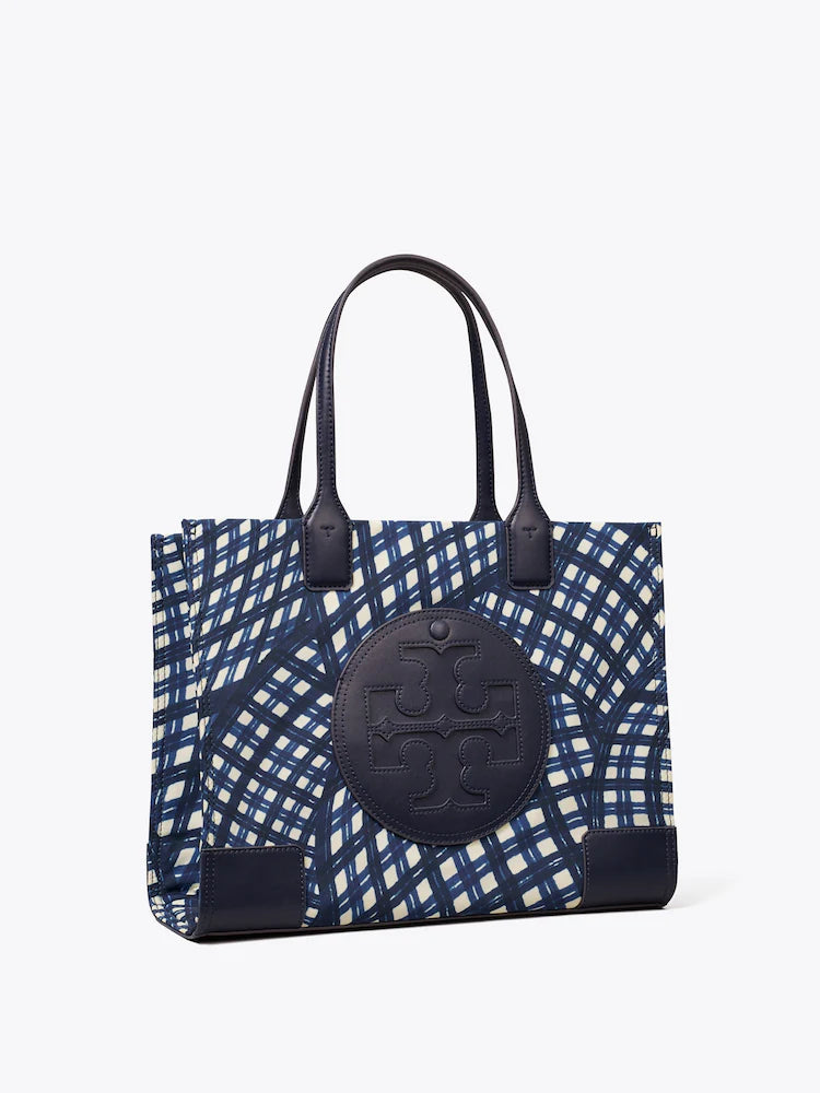 Tory Burch Ella Tote Bag Navy Warped Gingham