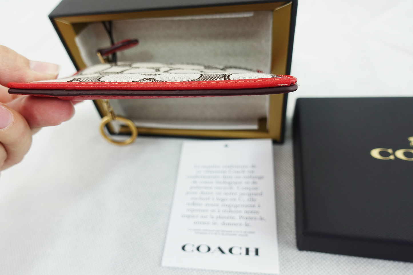 Monedero Tarjetero Coach Mini Skinny ID Card Case with box - MARRÓN/ROJO