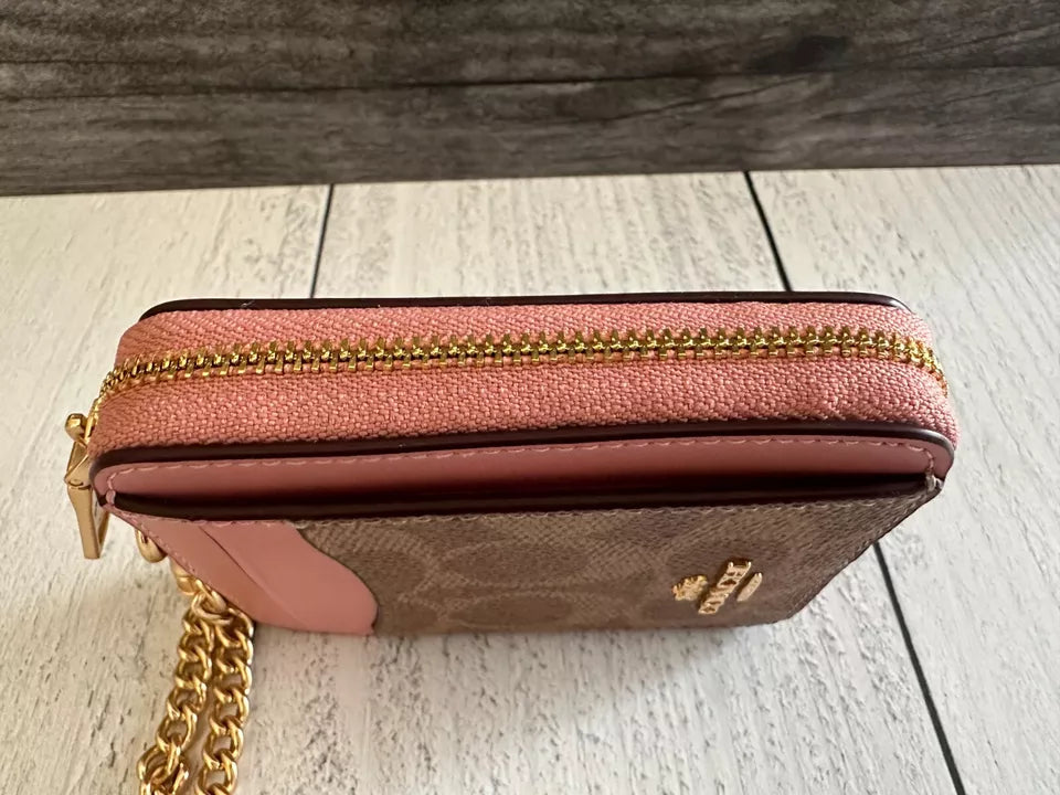 Monedero Coach Zip Card Case Rosa Marrón