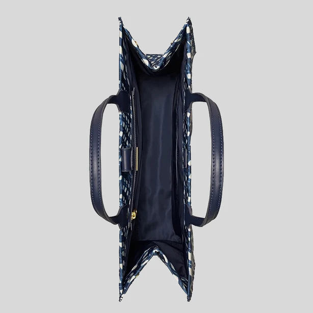 Tory Burch Ella Tote Bag Navy Warped Gingham