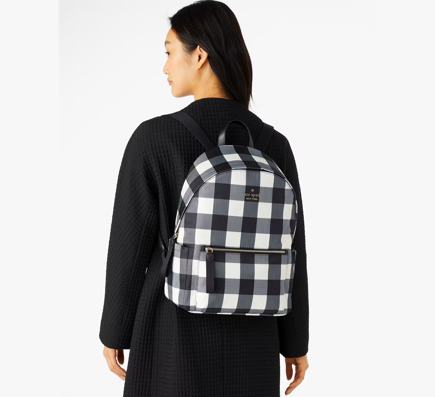 Mochila Kate Spade Chelsea Textured Gingham Print Blanco Negro
