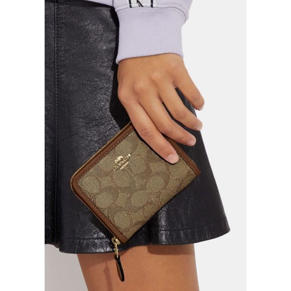 Cartera Coach Small Zip Around Wallet In Signature Jacquard - Marrón