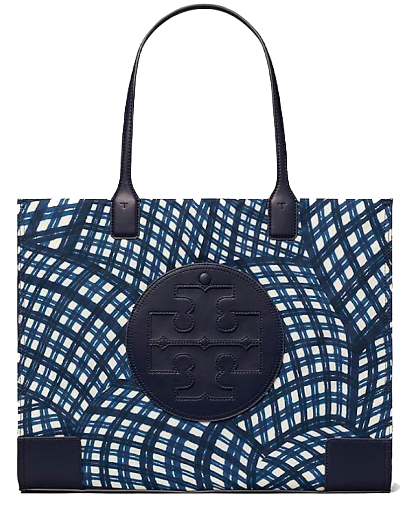 Tory Burch Ella Tote Bag Navy Warped Gingham