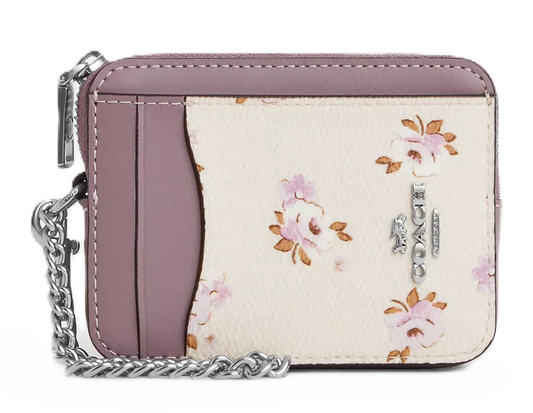 Monedero Coach Zip Card Case Morado Flores