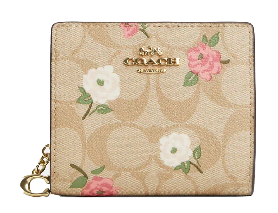 Cartera Coach Snap Wallet In Signature Canvas Flores