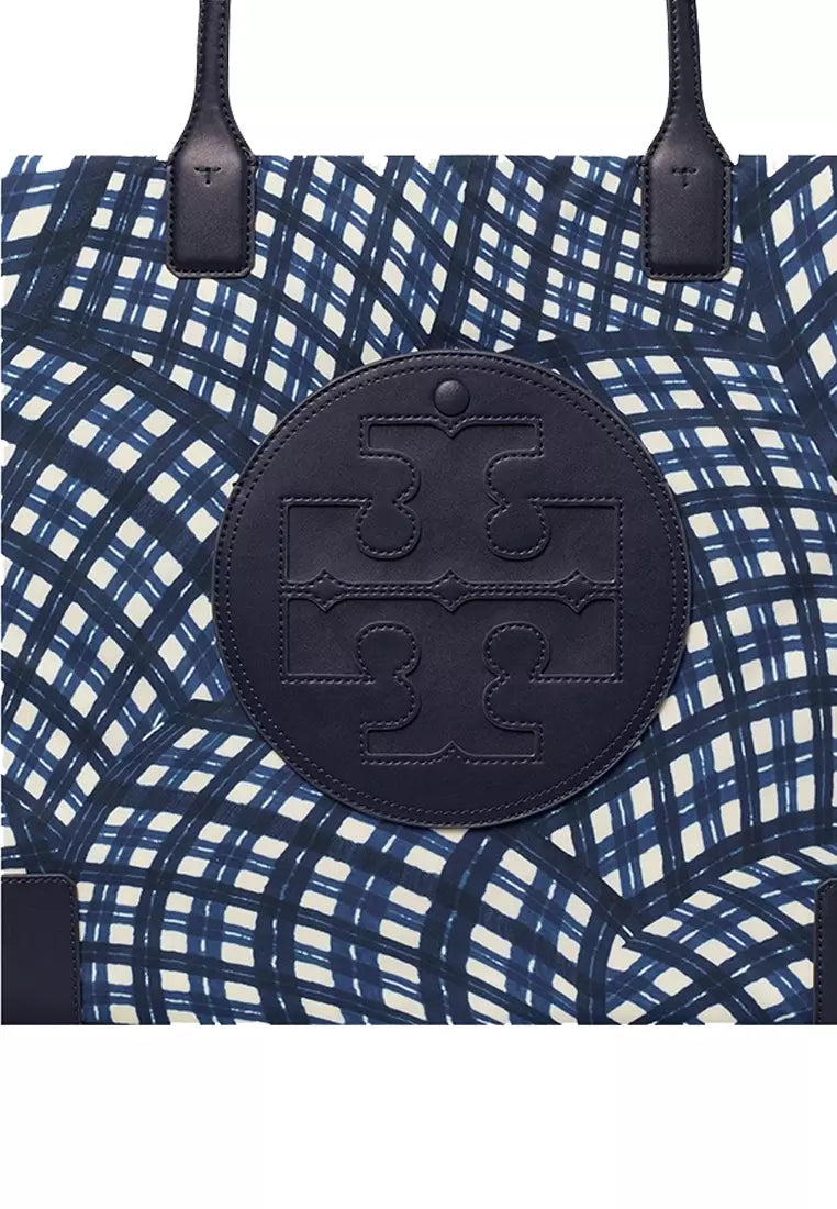 Tory Burch Ella Tote Bag Navy Warped Gingham