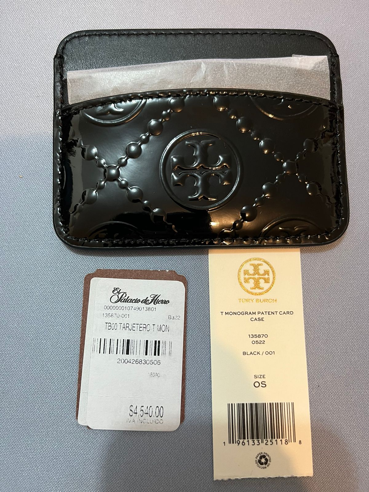 Tarjetero Tory Burch T Monogram Patent Card Case - Black