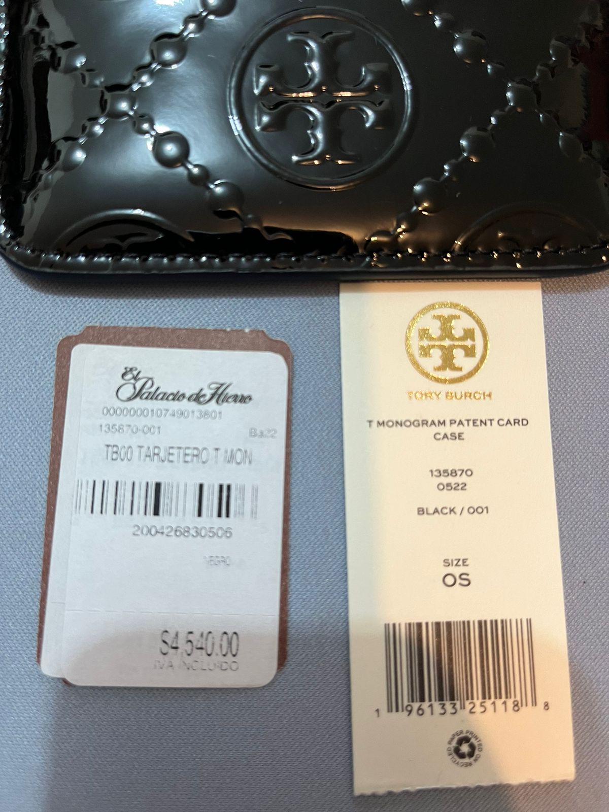 Tarjetero Tory Burch T Monogram Patent Card Case - Black