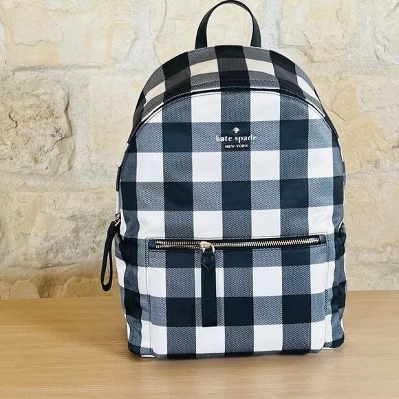 Mochila Kate Spade Chelsea Textured Gingham Print Blanco Negro