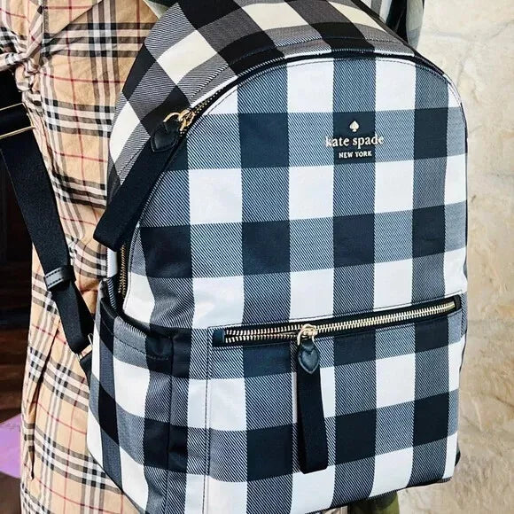 Mochila Kate Spade Chelsea Textured Gingham Print Blanco Negro