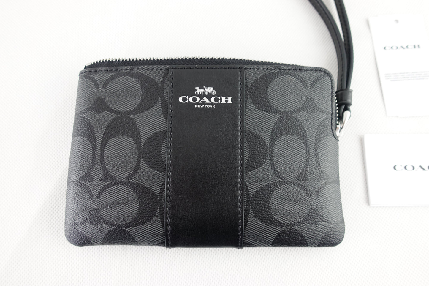 Monedero Coach Corner Zip Estampado Negro & Gris
