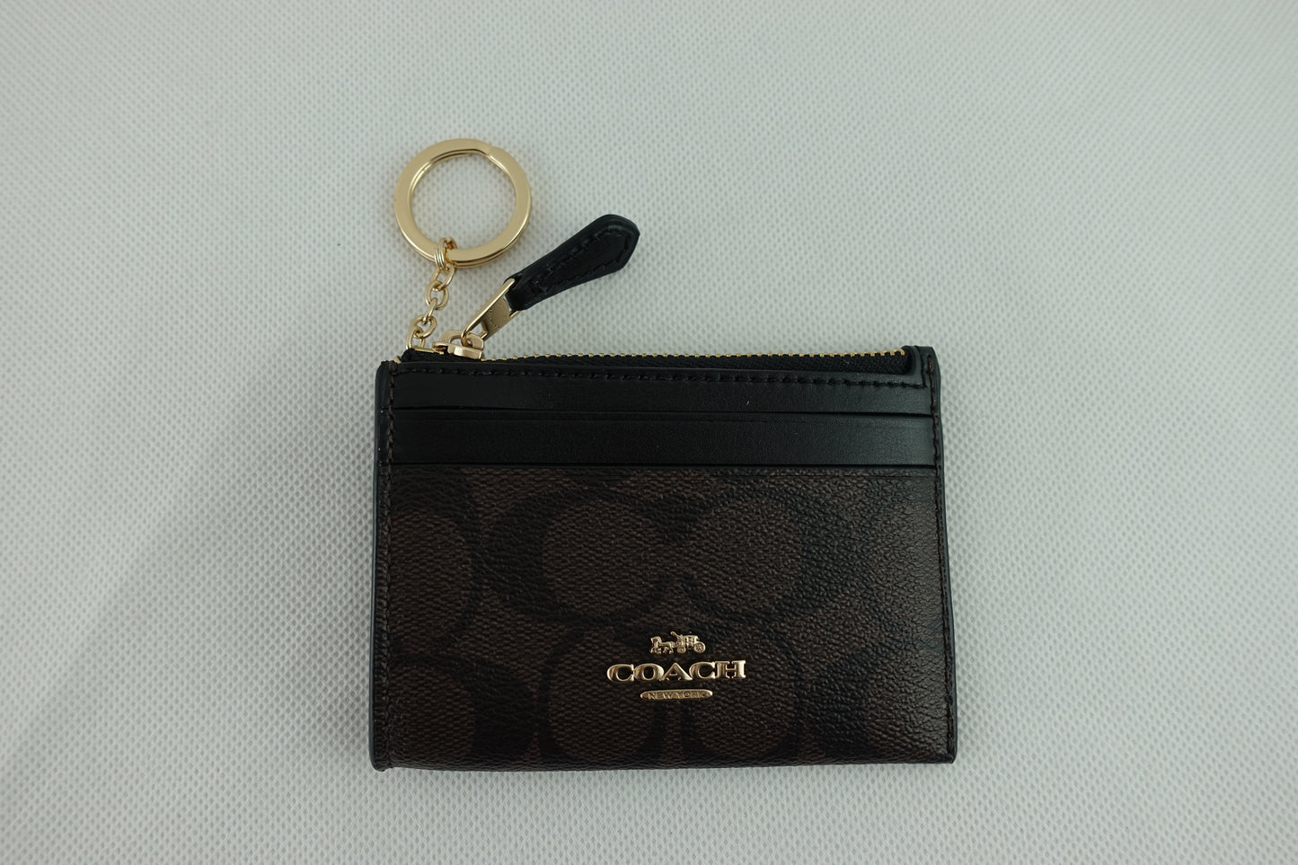 Tarjetero Coach Signature Mini Skinny Id Case Cafe Oscuro Negro