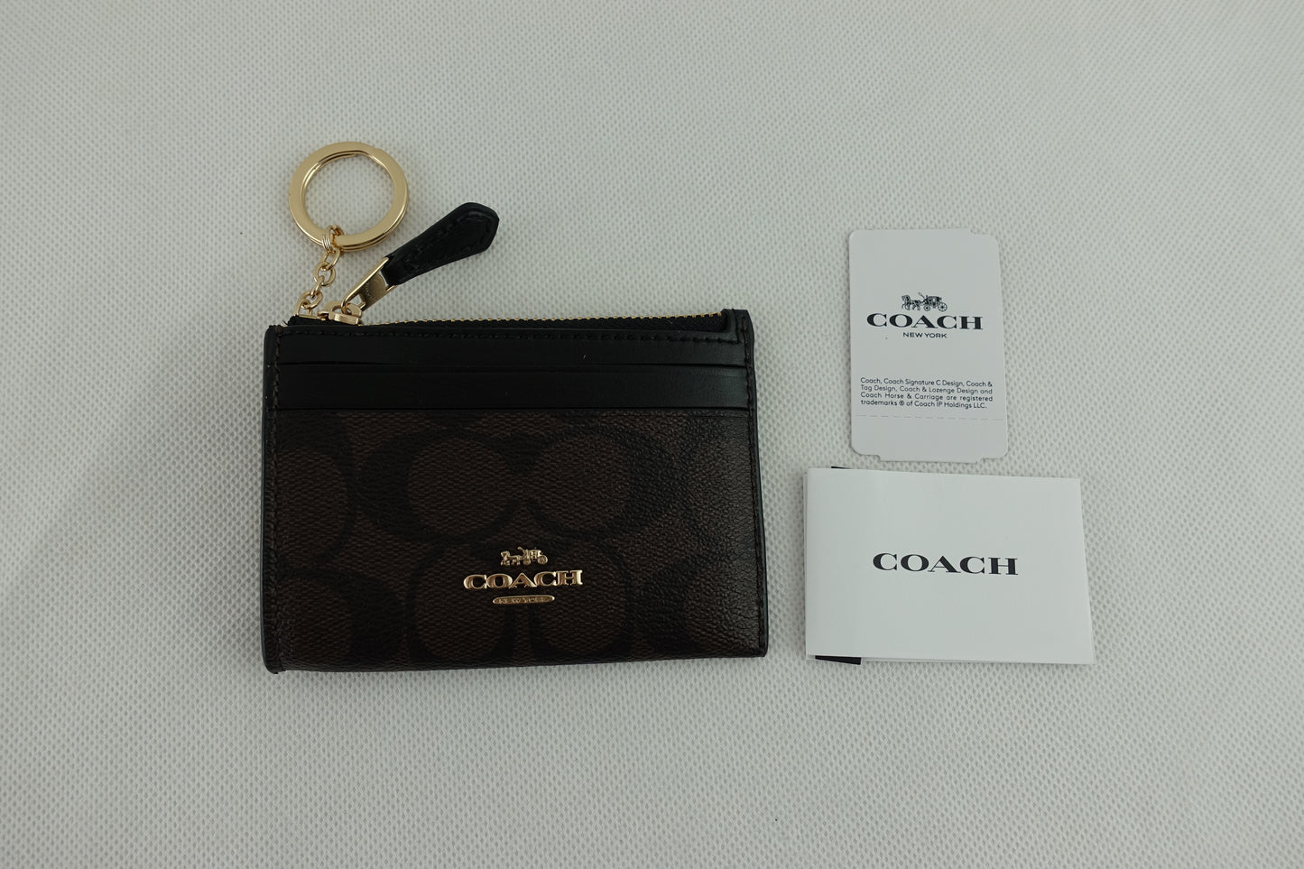 Tarjetero Coach Signature Mini Skinny Id Case Cafe Oscuro Negro