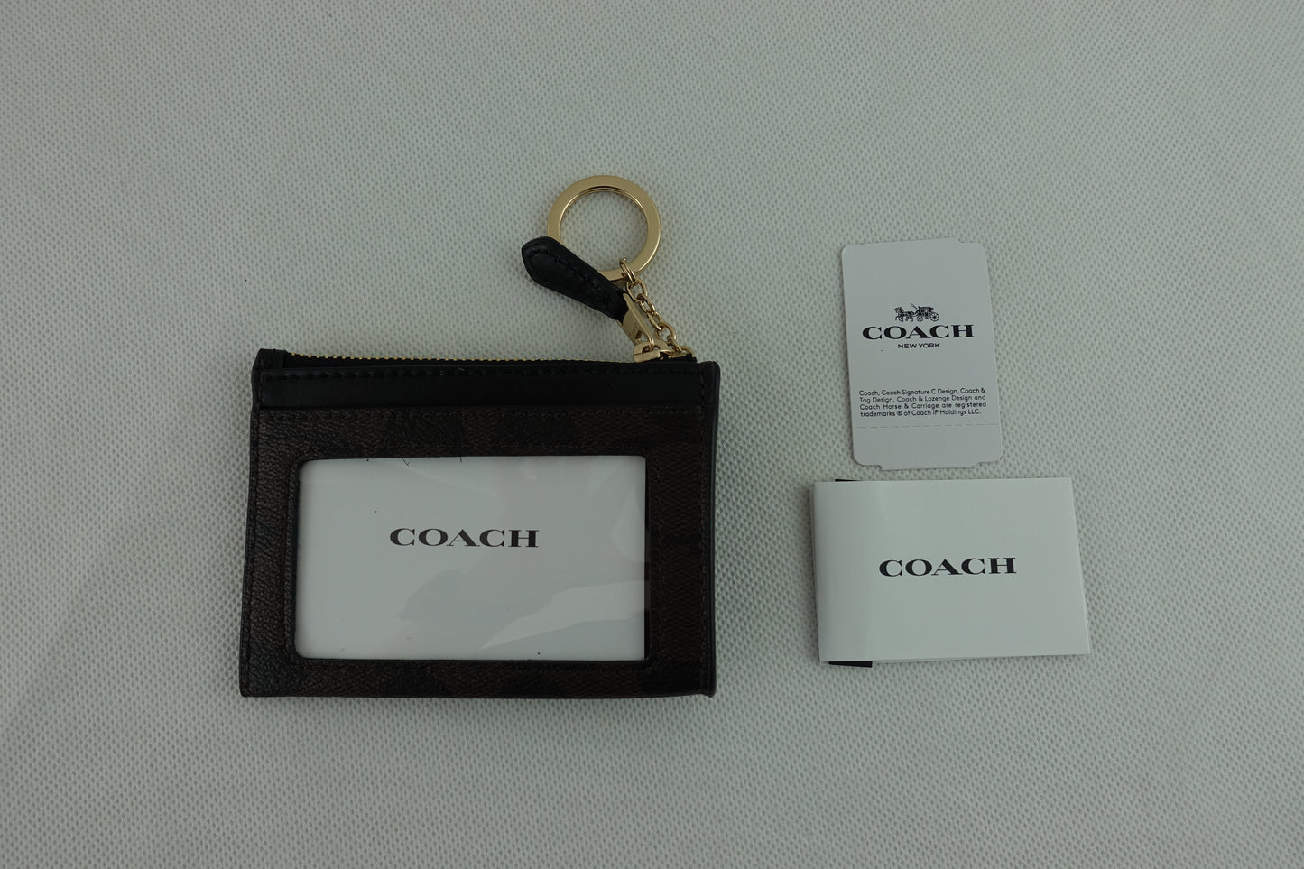 Tarjetero Coach Signature Mini Skinny Id Case Cafe Oscuro Negro