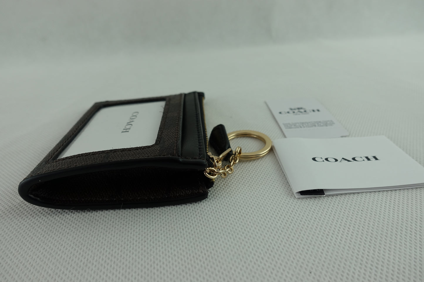 Tarjetero Coach Signature Mini Skinny Id Case Cafe Oscuro Negro