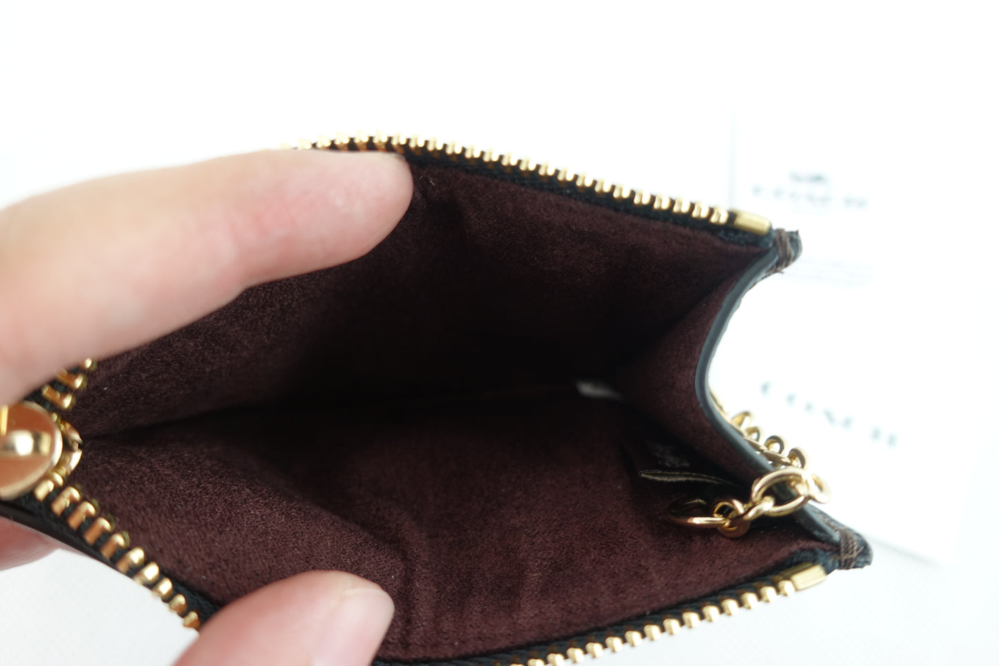 Tarjetero Coach Signature Mini Skinny Id Case Cafe Oscuro Negro