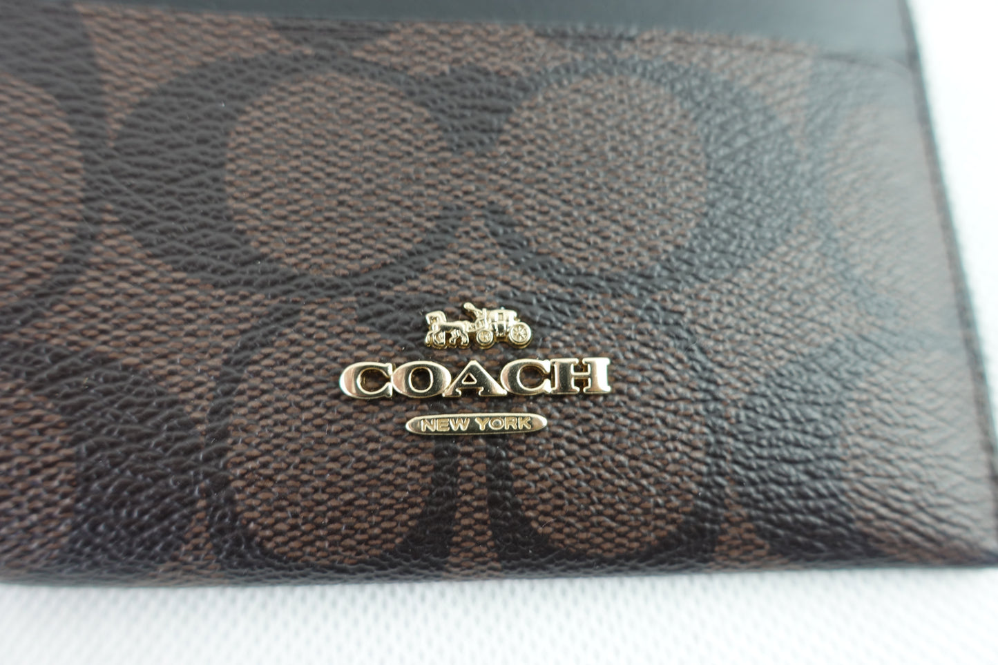 Tarjetero Coach Signature Mini Skinny Id Case Cafe Oscuro Negro