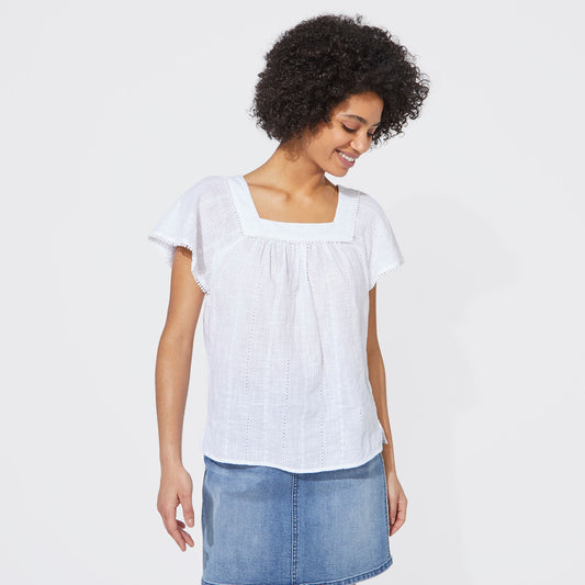 Blusa Nautica Dama Embroidered Stripe Square Neck Top