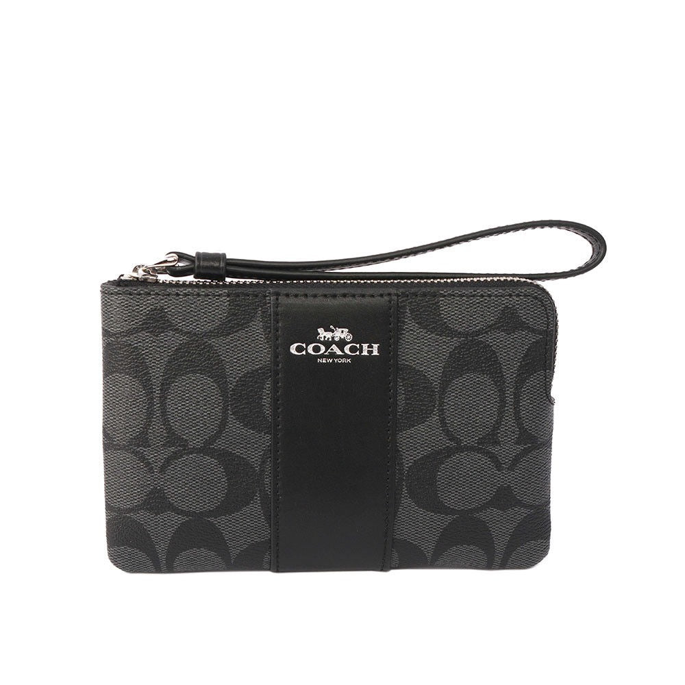 Monedero Coach Corner Zip Estampado Negro & Gris