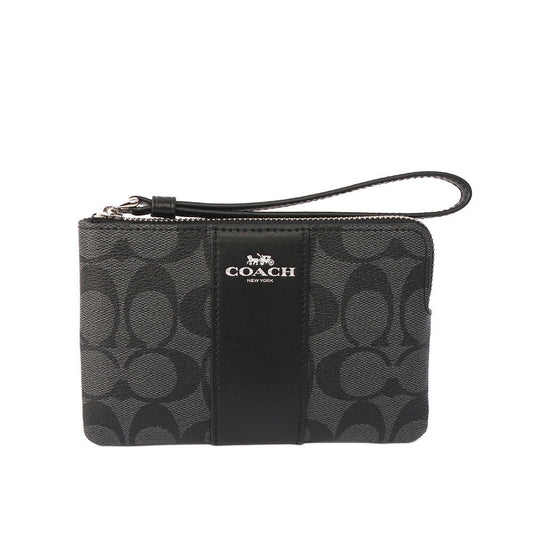 Monedero Coach Corner Zip Estampado Negro & Gris