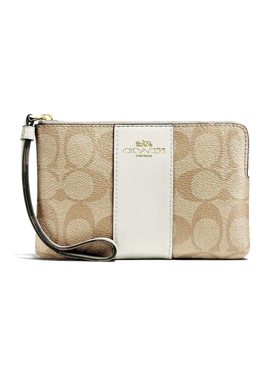 Monedero Coach Corner Zip Estampado Cafe Claro/Beige