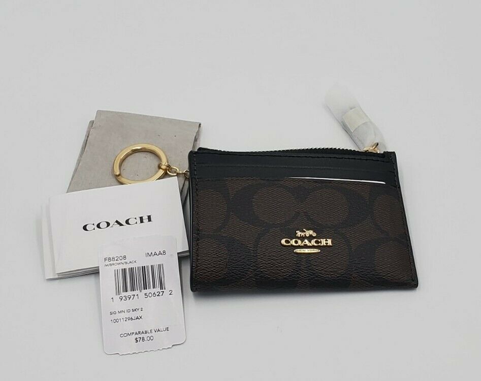 Tarjetero Coach Signature Mini Skinny Id Case Cafe Oscuro Negro