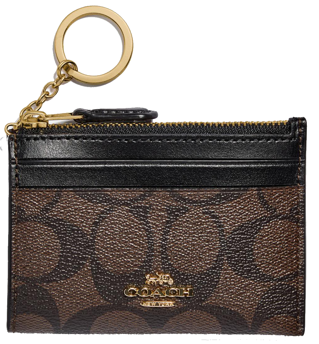 Tarjetero Coach Signature Mini Skinny Id Case Cafe Oscuro Negro