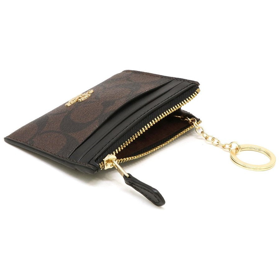 Tarjetero Coach Signature Mini Skinny Id Case Cafe Oscuro Negro