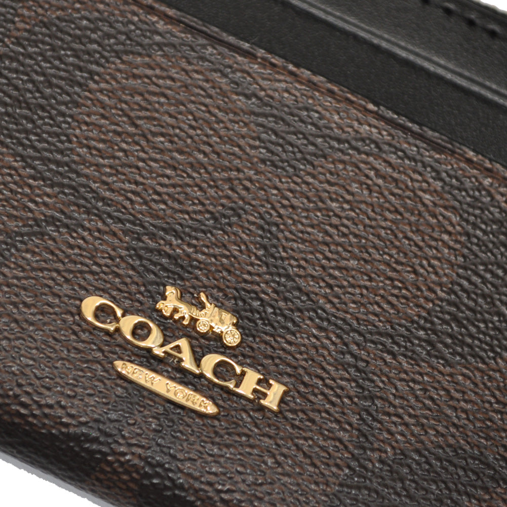Tarjetero Coach Signature Mini Skinny Id Case Cafe Oscuro Negro
