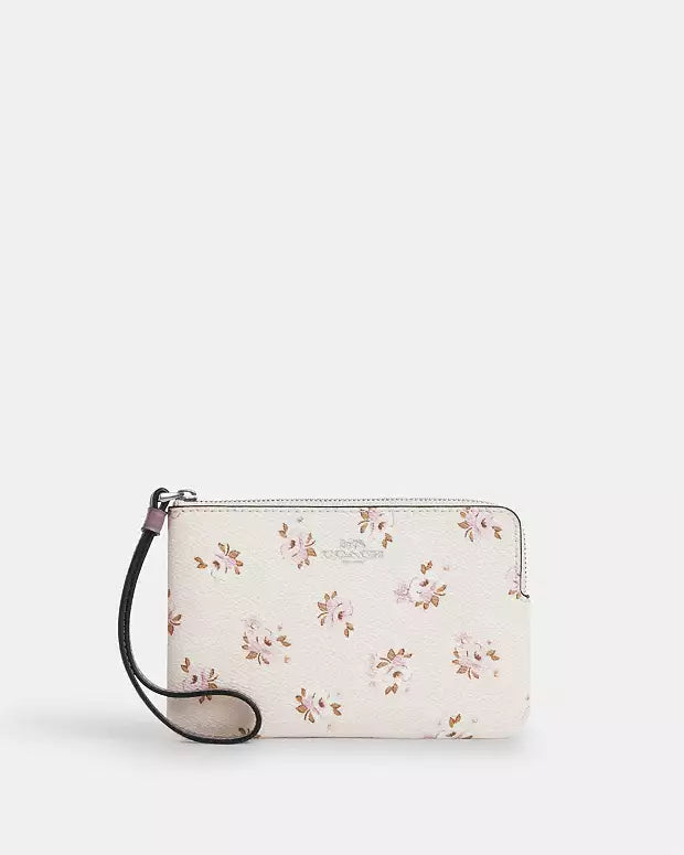 Monedero Coach Corner Zip Flower Printed Beige Morado